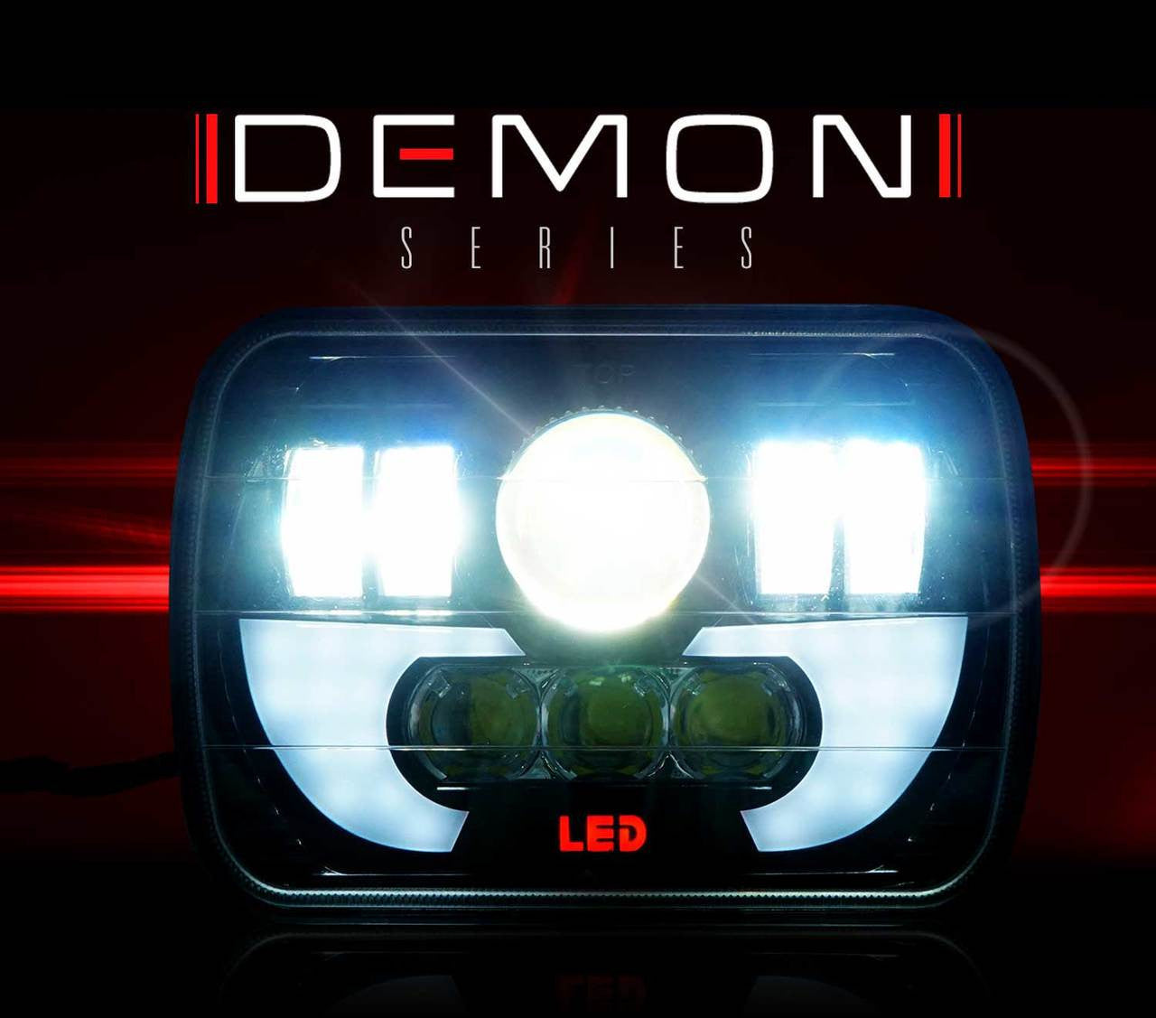 7x6 (5x7) H6054 200mm LED Projector w/ Demon DRL Headlights Black Set Lighting