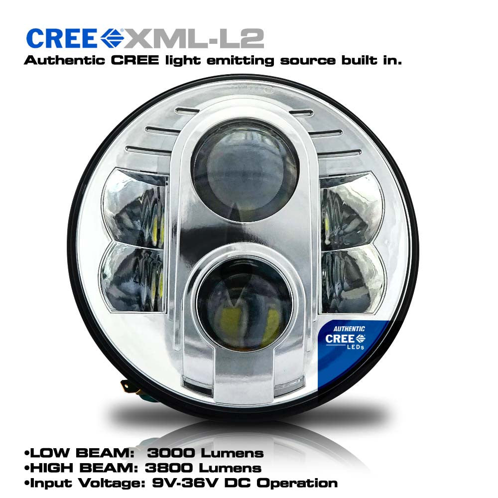 7 Inch Chrome Projector LED Motorcycle Headlight Lighting