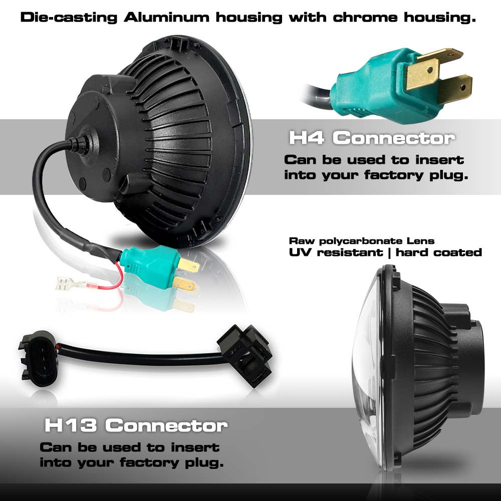 7 Inch Chrome Projector LED Motorcycle Headlight Lighting