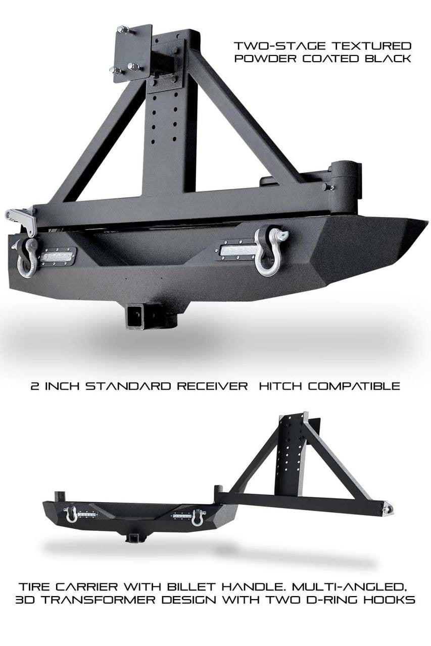 Front and Rear Tire Carrier Rock Crawler Bumpers for Wrangler JK 2007-2018 Bumper