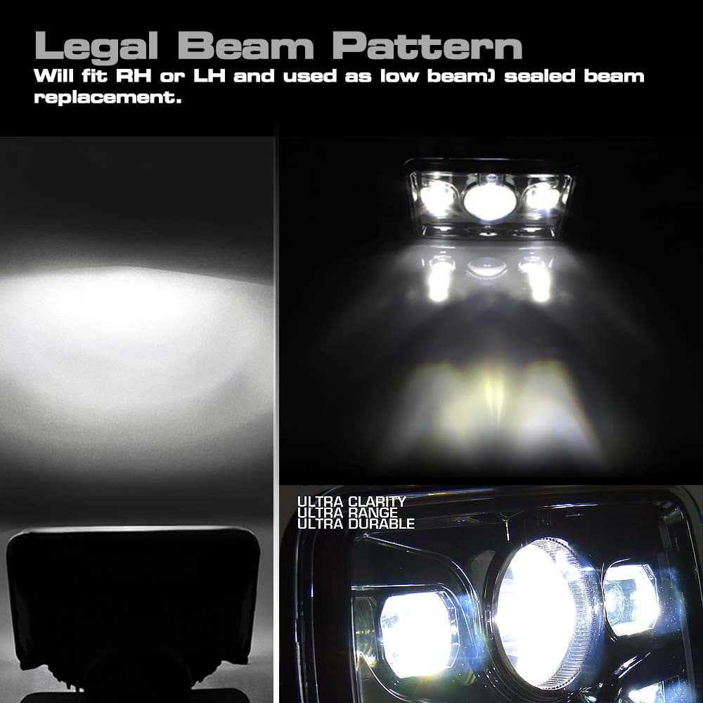 4x6 LED Projector Headlights H4651 H4652 H4656 H4666 H6545 Black Set Lighting