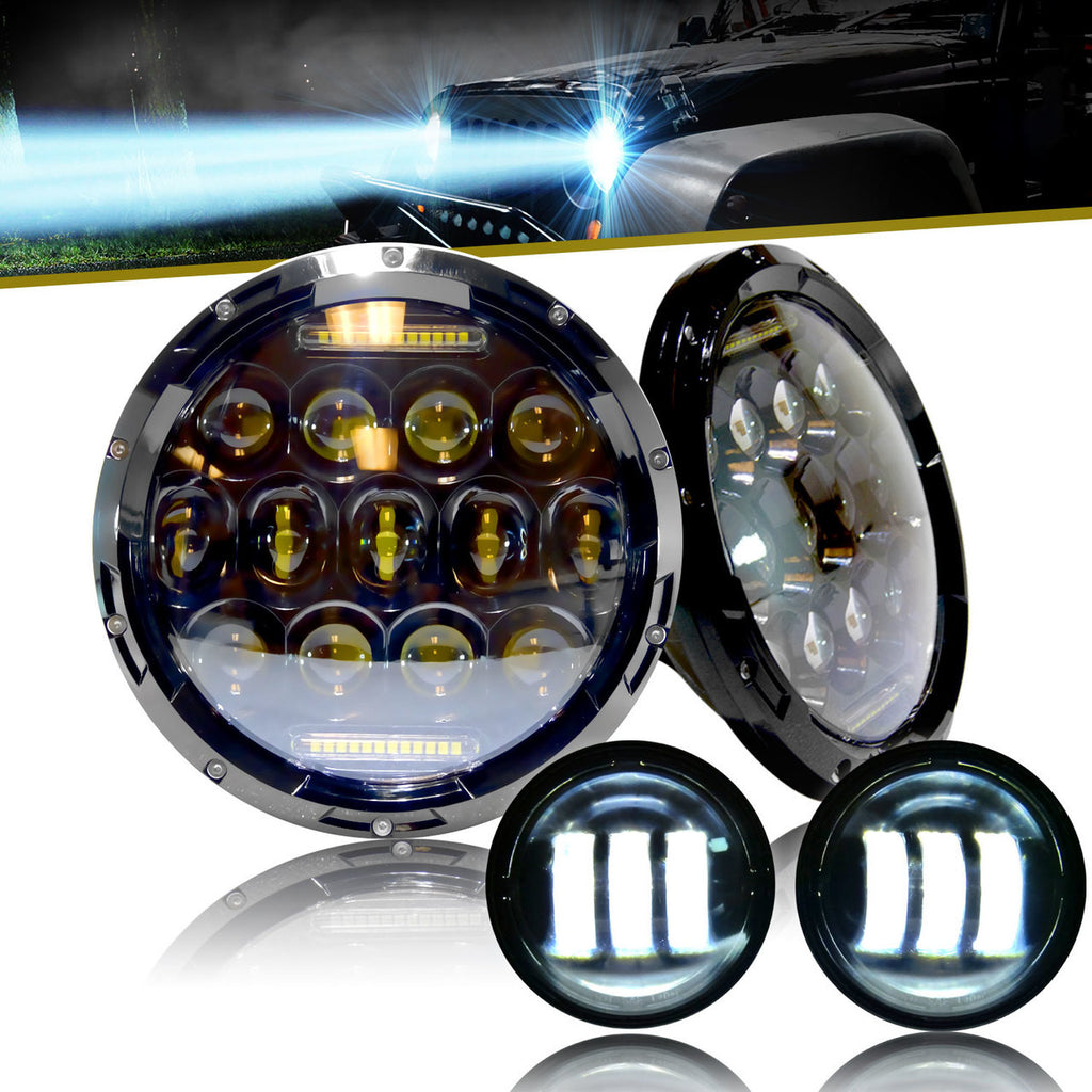 XPE Honeycomb Array Black LED Headlights + LED Fog for Jeep Wrangler JK 2007-2018 Lighting