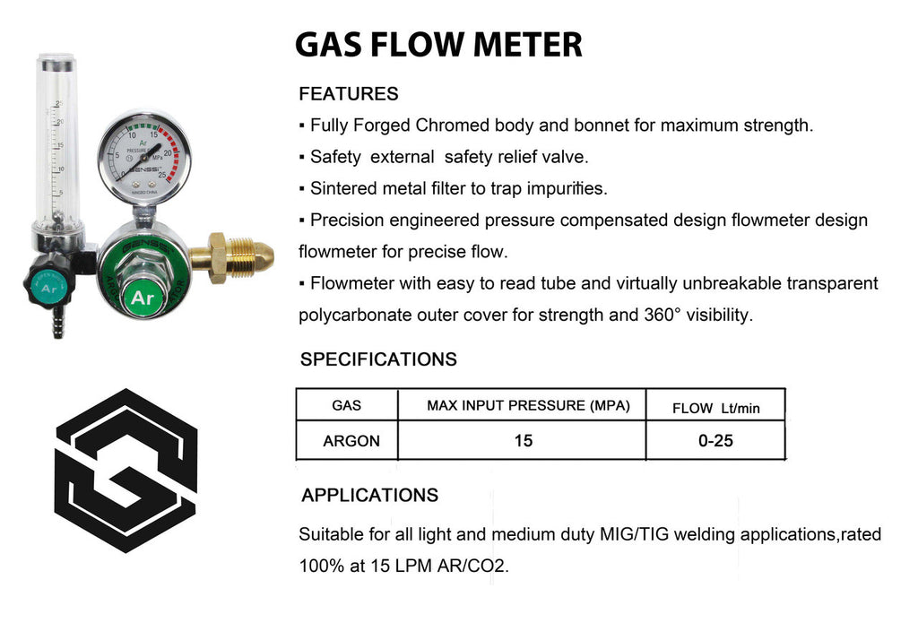 Argon Regulator CO2 Mig Tig Flowmeter Gas Welding Gauge Tools