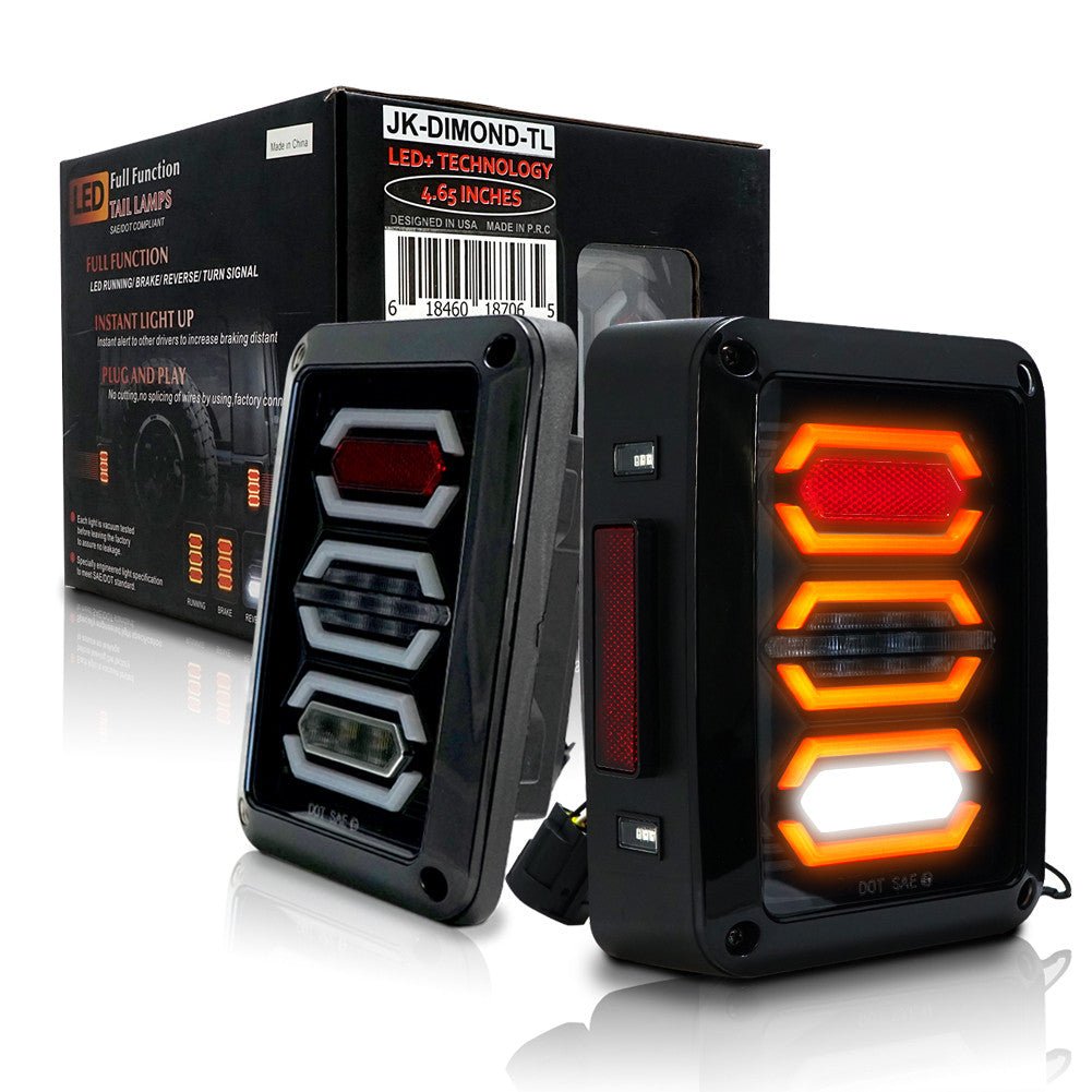 DIAMOND Black LED Tail Lights for Wrangler JK 2007 - 2018 - GENSSI Lighting
