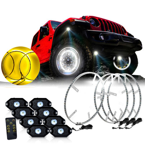 LED Wheel Lights Kit White with Turn Signal and 8 White Rock Lights Default Title Lighting