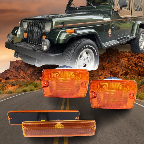 Amber Bumper Turn Signals And Fender Side Marker Light Housings Set for Jeep Wrangler YJ 1987-1995 Lighting