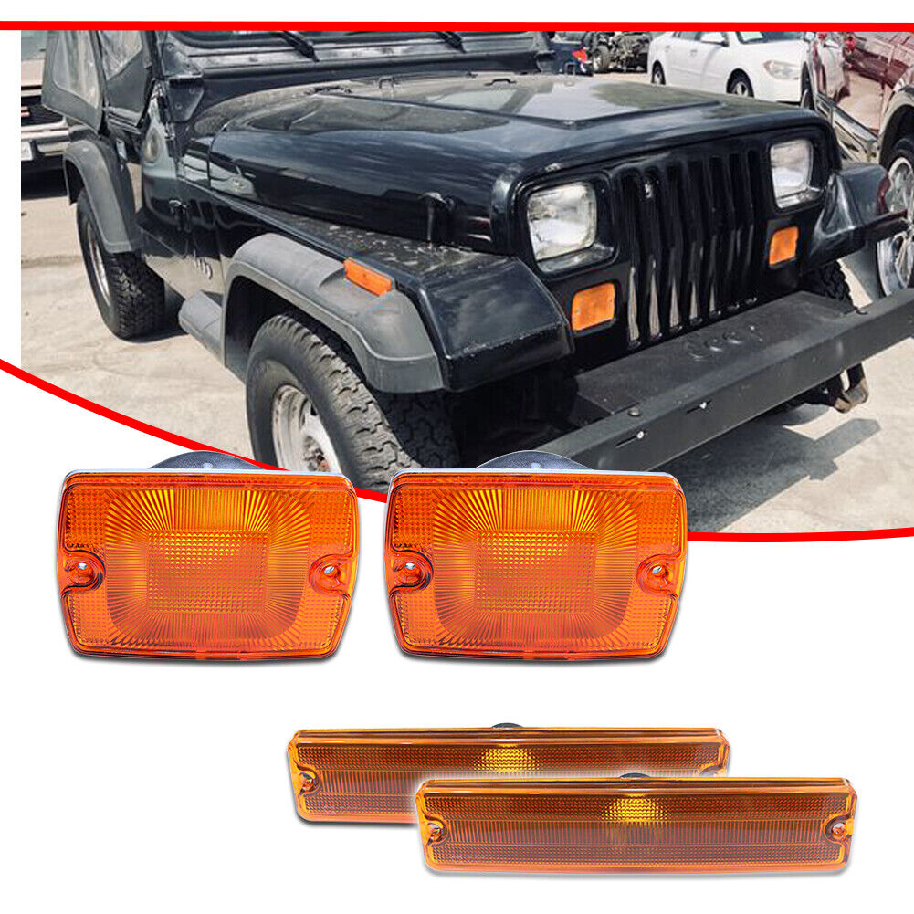Amber Bumper Turn Signals And Fender Side Marker Light Housings Set for Jeep Wrangler YJ 1987-1995 Lighting