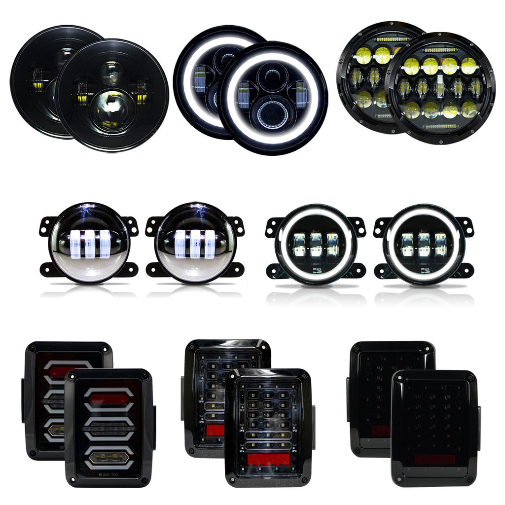 Headlight/Fog Light/Tail Light Package Deal for Jeep Wrangler JK 2007-2018 Lighting