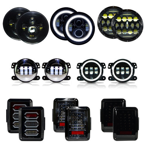 Headlight/Fog Light/Tail Light Package Deal for Jeep Wrangler JK 2007-2018 XPE Honeycomb Array Black LED Headlights for Wrangler 1996-2017 Lighting