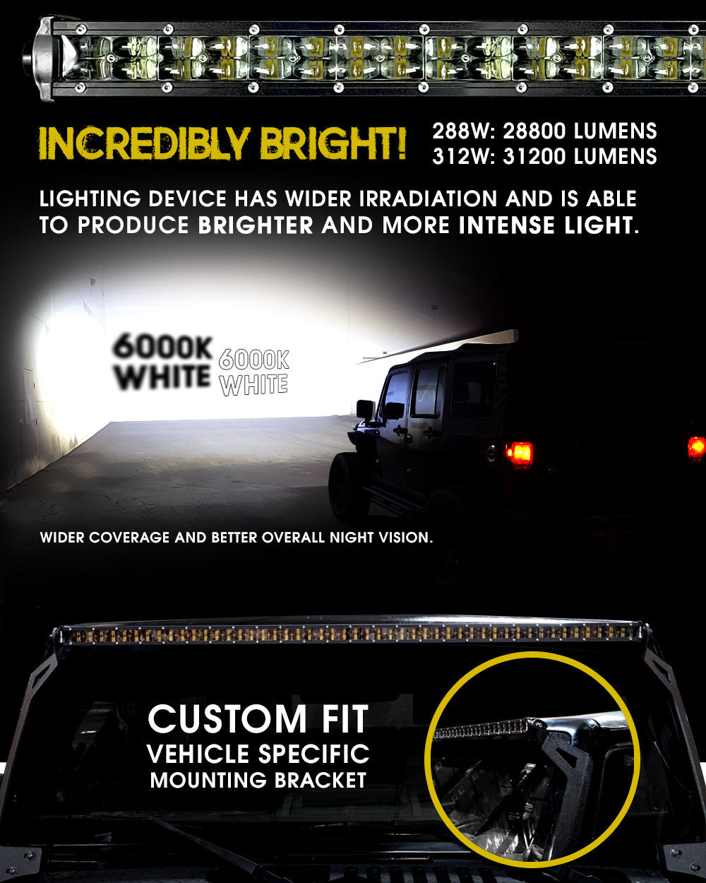 LED Light Bar Curved 288W 50 Inches Bracket Wiring Harness Kit for GMC Sierra Chevy Silverado Trucks 2007-2013 Lighting