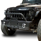 Front and Rear Tire Carrier Stubby Rock Crawler Bumpers w/LED Fog for Wrangler JK 2007 - 2018 - GENSSI Bumper