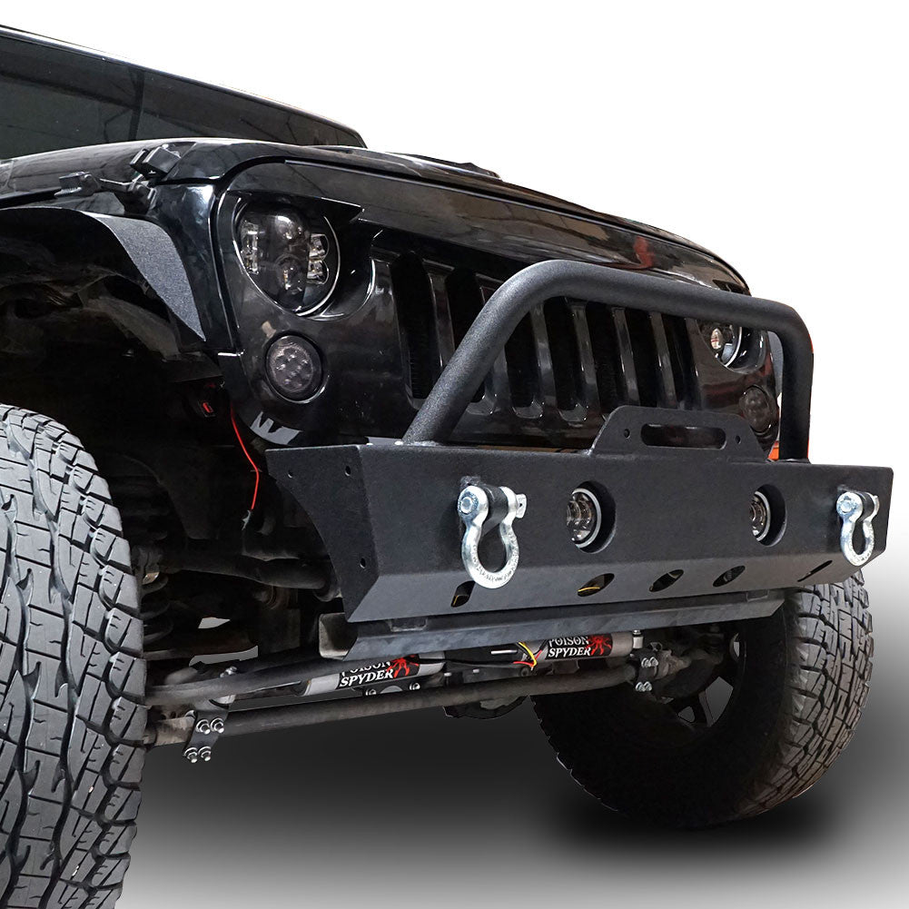 Front and Rear Tire Carrier Stubby Rock Crawler Bumpers w/LED Fog for Wrangler JK 2007 - 2018 - GENSSI Bumper