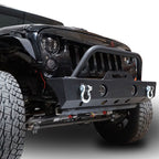 Front and Rear Tire Carrier Stubby Rock Crawler Bumpers w/LED Fog for Wrangler JK 2007 - 2018 - GENSSI Bumper