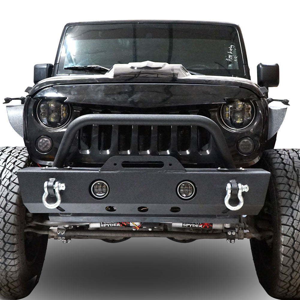 Front and Rear Stubby Rock Crawler Bumpers w/LED Fog for Wrangler JK 2007 - 2018 - GENSSI Bumper