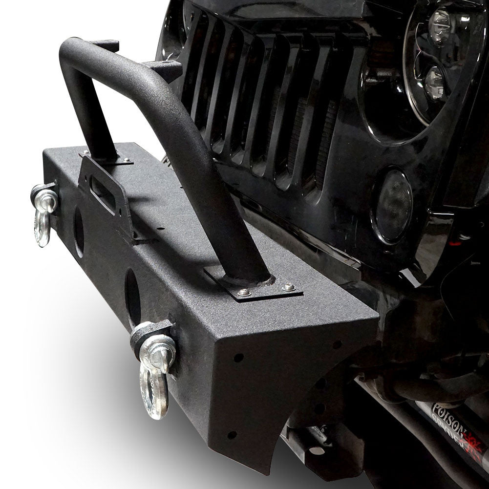 Front and Rear Tire Carrier Stubby Rock Crawler Bumpers w/LED Fog for Wrangler JK 2007 - 2018 - GENSSI Bumper