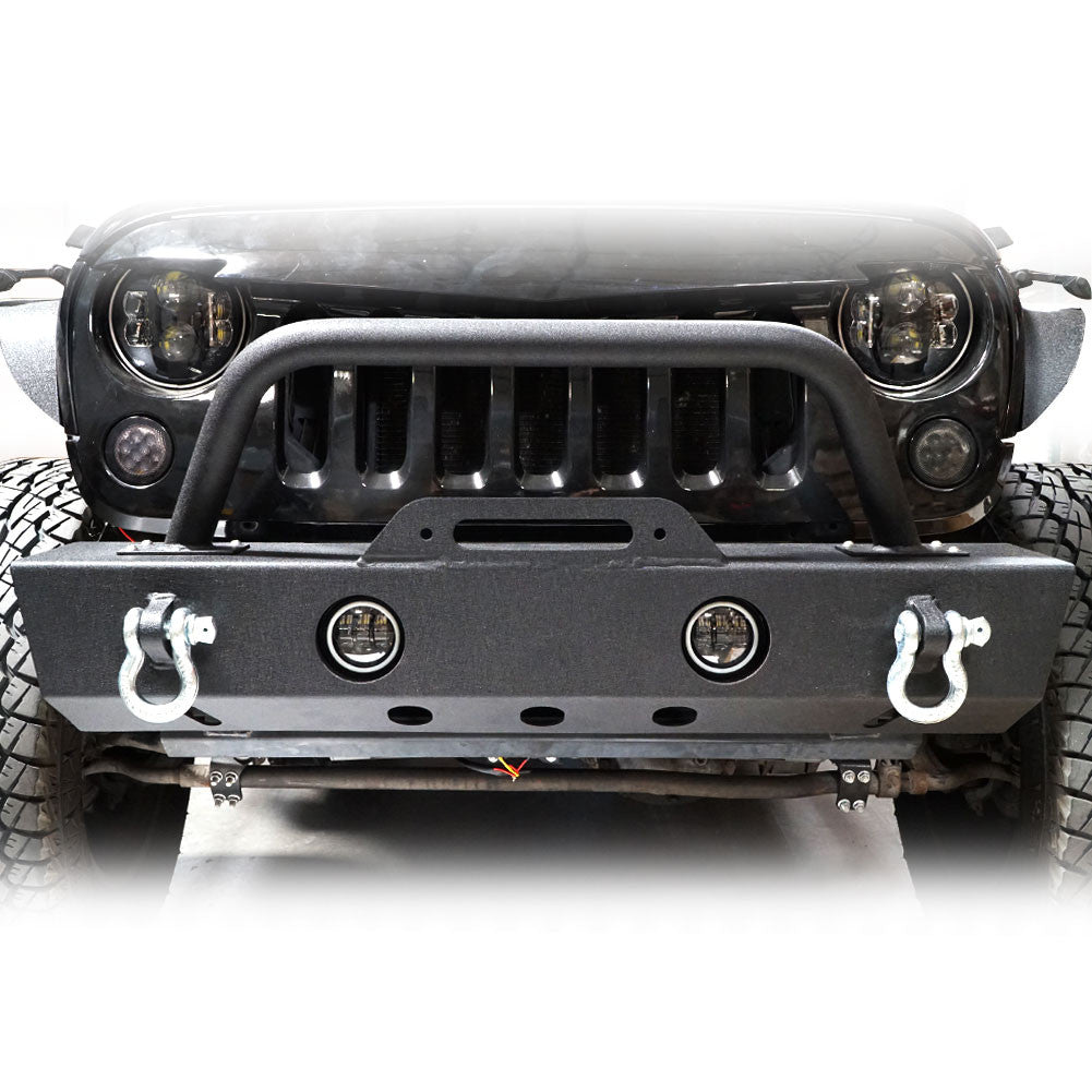 Stubby Rock Crawler Front Bumper with LED Fog Lamps for Wrangler JK 2007-2017 Bumper