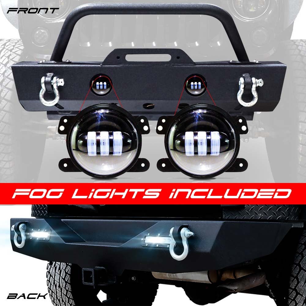 Front and Rear Stubby Rock Crawler Bumpers w/LED Fog for Wrangler JK 2007 - 2018 - GENSSI Bumper