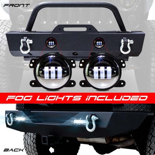 Front and Rear Stubby Rock Crawler Bumpers w/LED Fog for Wrangler JK 2007 - 2018 - GENSSI Bumper
