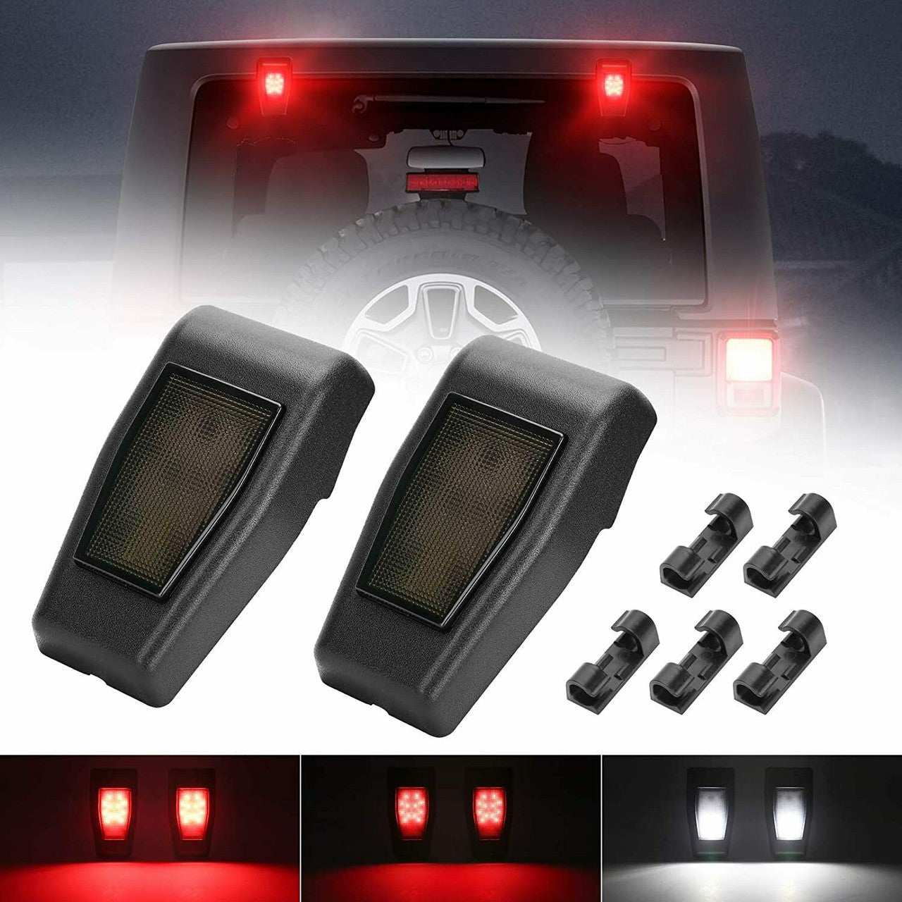 Rear Window Glass BrakeTail Backup LED Lights Kit For Jeep Wrangler JK (2007-2017 ) Lighting