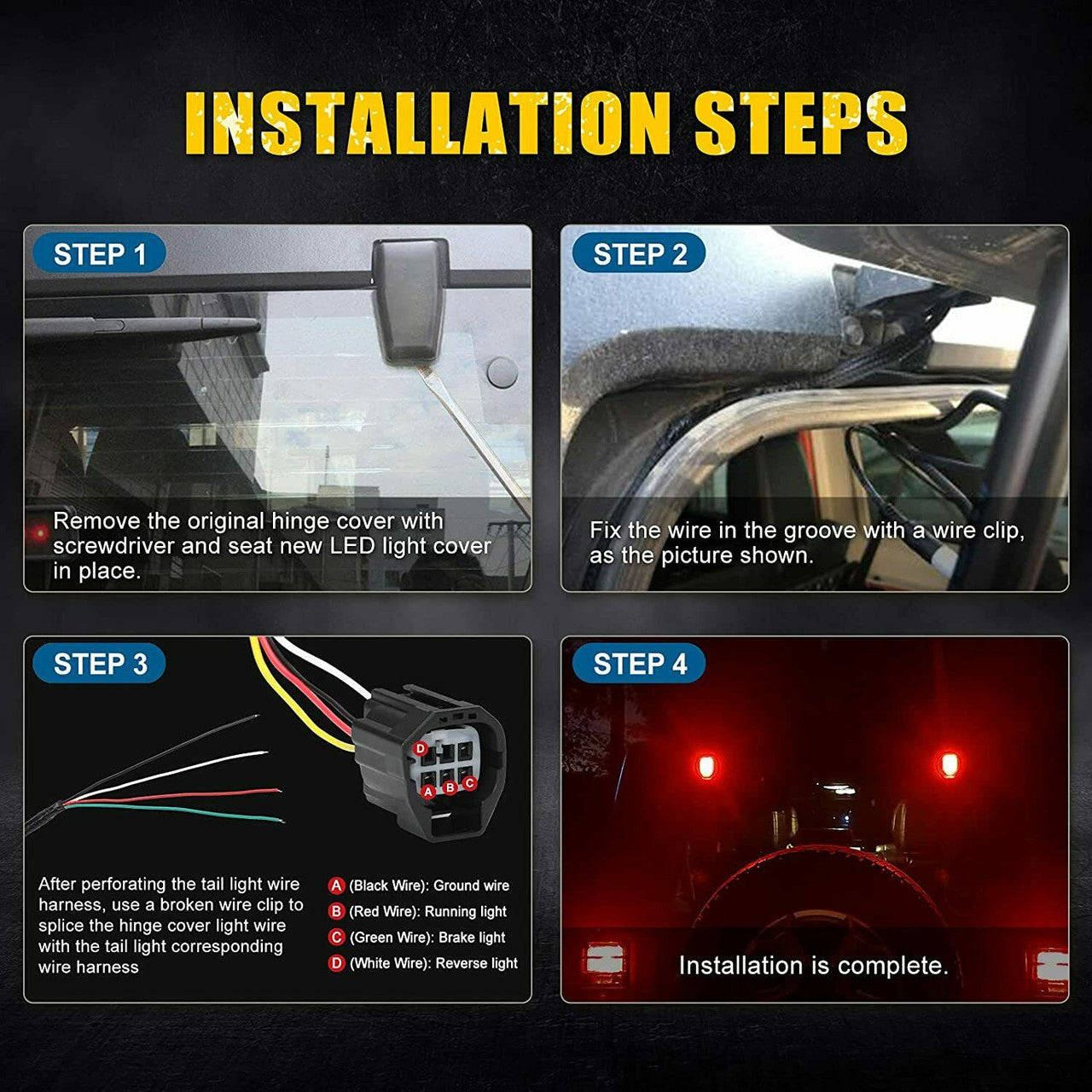 Rear Window Glass BrakeTail Backup LED Lights Kit For Jeep Wrangler JK (2007-2017 ) Lighting