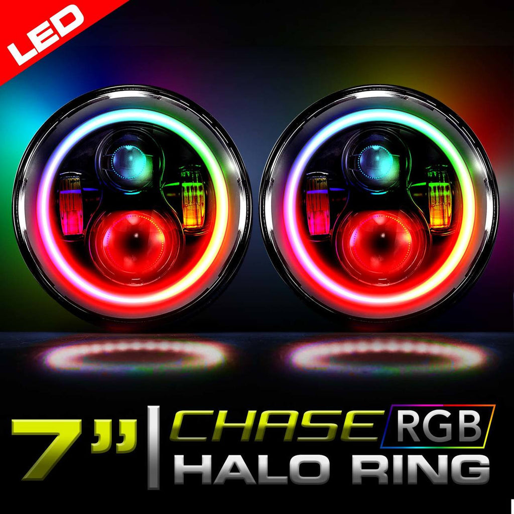 HALO RGB CHASE Projector LED Headlights for Wrangler 1996-2018 Lighting