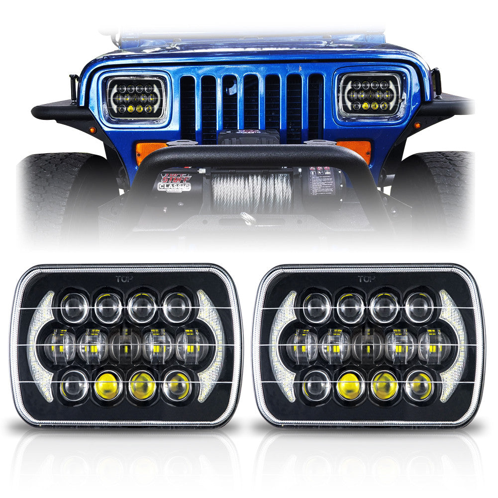 XPE Honeycomb LED Black Projector Headlights w/DRL for XJ and YJ Lighting