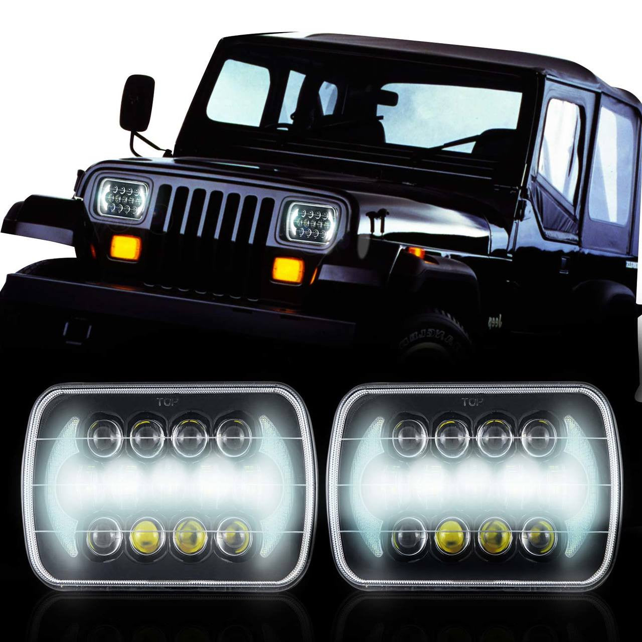 XPE Honeycomb LED Black Projector Headlights w/DRL for XJ and YJ Lighting