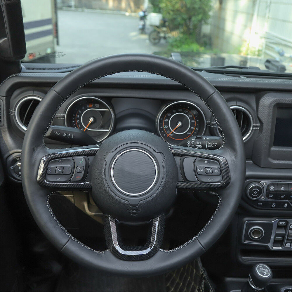 Steering Wheel Cover Trims Frame for Jeep Wrangler JL 2018-2023 Carbon Fiber Interior Part