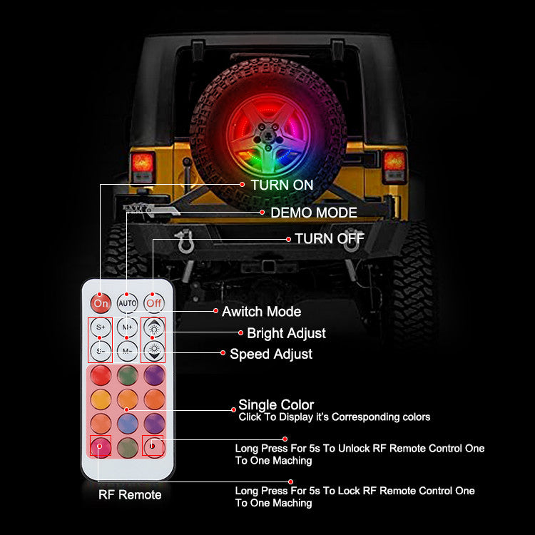 Tire Carrier Spare Tire Color LED Lighting Kit with Remote Lighting