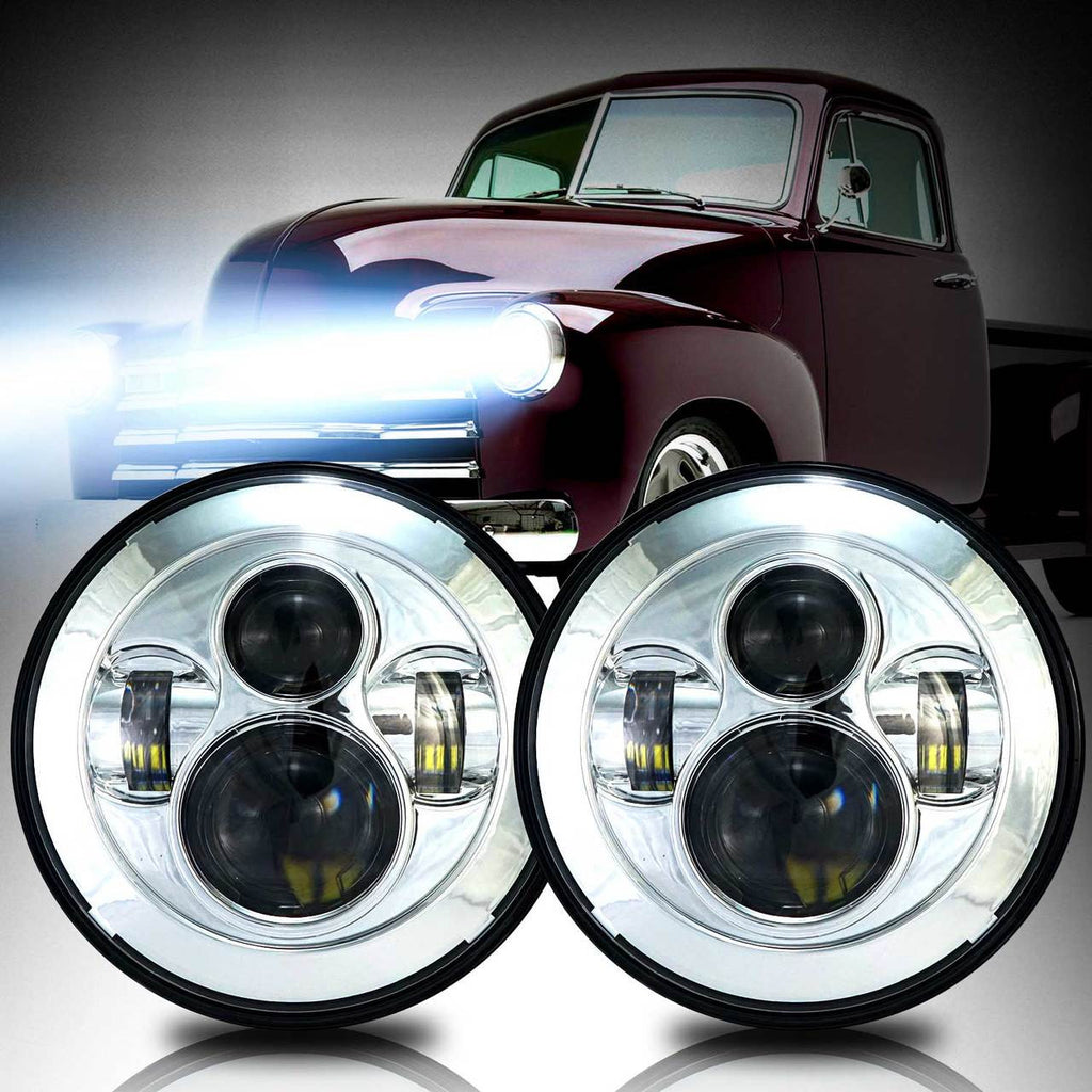 7 Inch Projector Chrome LED Headlights Set Lighting