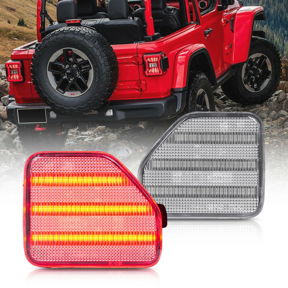 Rear Bumper Reflector Tail Light for Jeep Wrangler JL 2018-2023 Clear Lens Red LED Lighting
