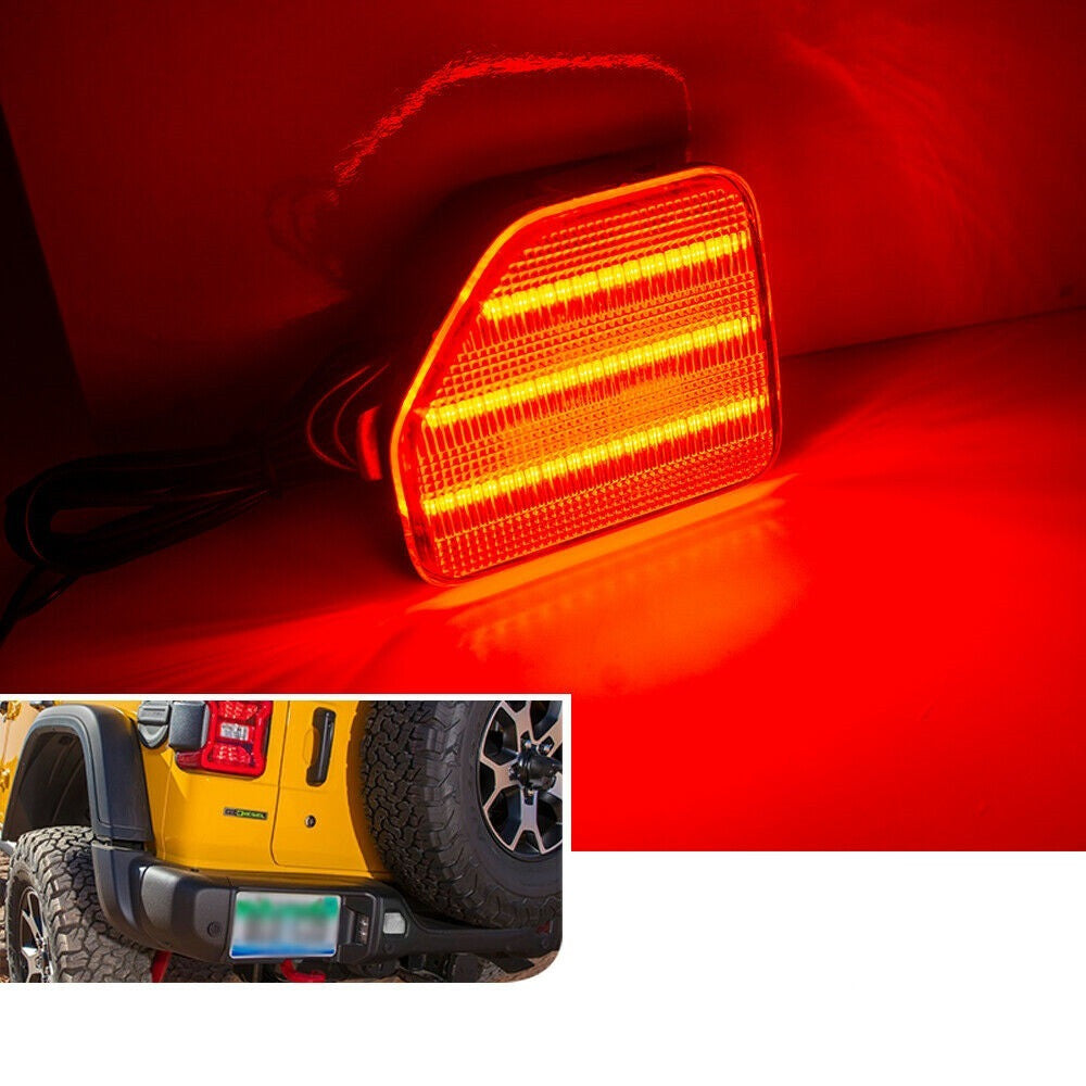 Rear Bumper Reflector Tail Light for Jeep Wrangler JL 2018-2023 Clear Lens Red LED Lighting