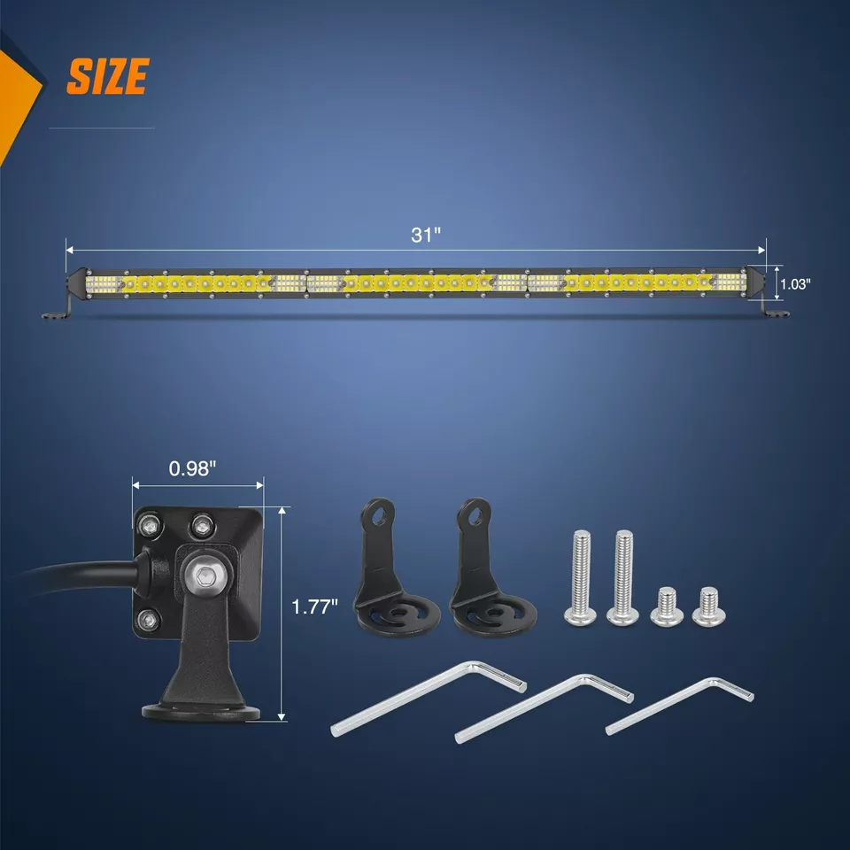 Slim LED Light Bar 31 Inch 78LED Single Row Spot Flood Combo Fog for Bumper Hood Roof Lighting