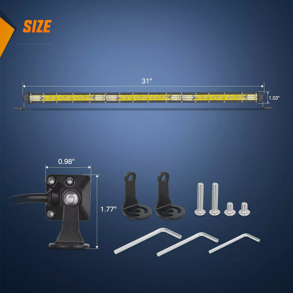 Slim LED Light Bar 31 Inch 78LED Single Row Spot Flood Combo Fog for Bumper Hood Roof Lighting