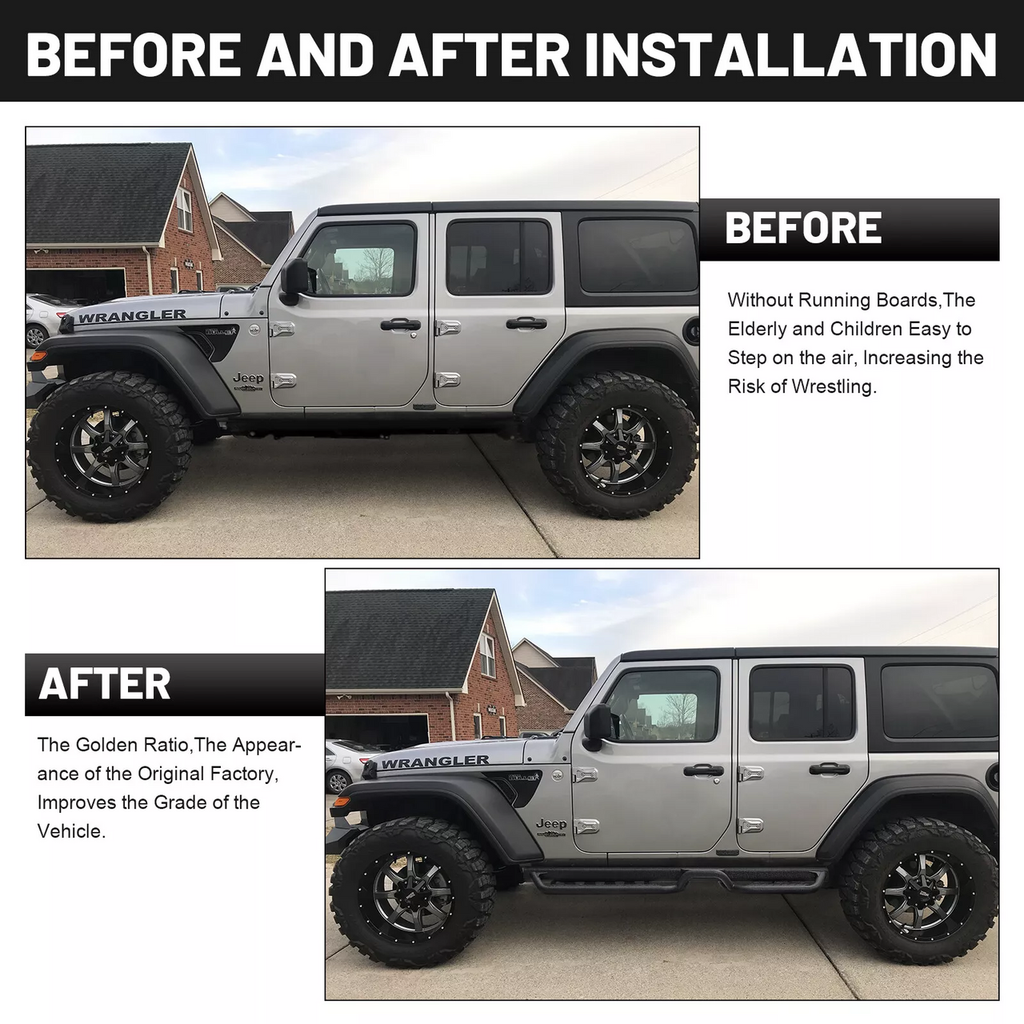 Running Boards Side Steps Bars BDK for 2018-2025 Jeep Wrangler JL Unlimited 4-Door Exterior Part