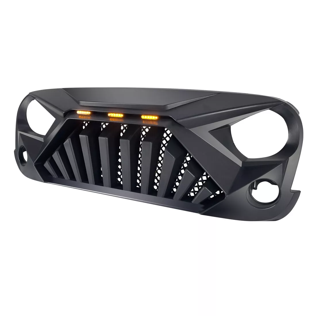 Matte Black Goliath Grille with Amber LED Lights for 2007-2018 Jeep Wrangler JK JKU Grille