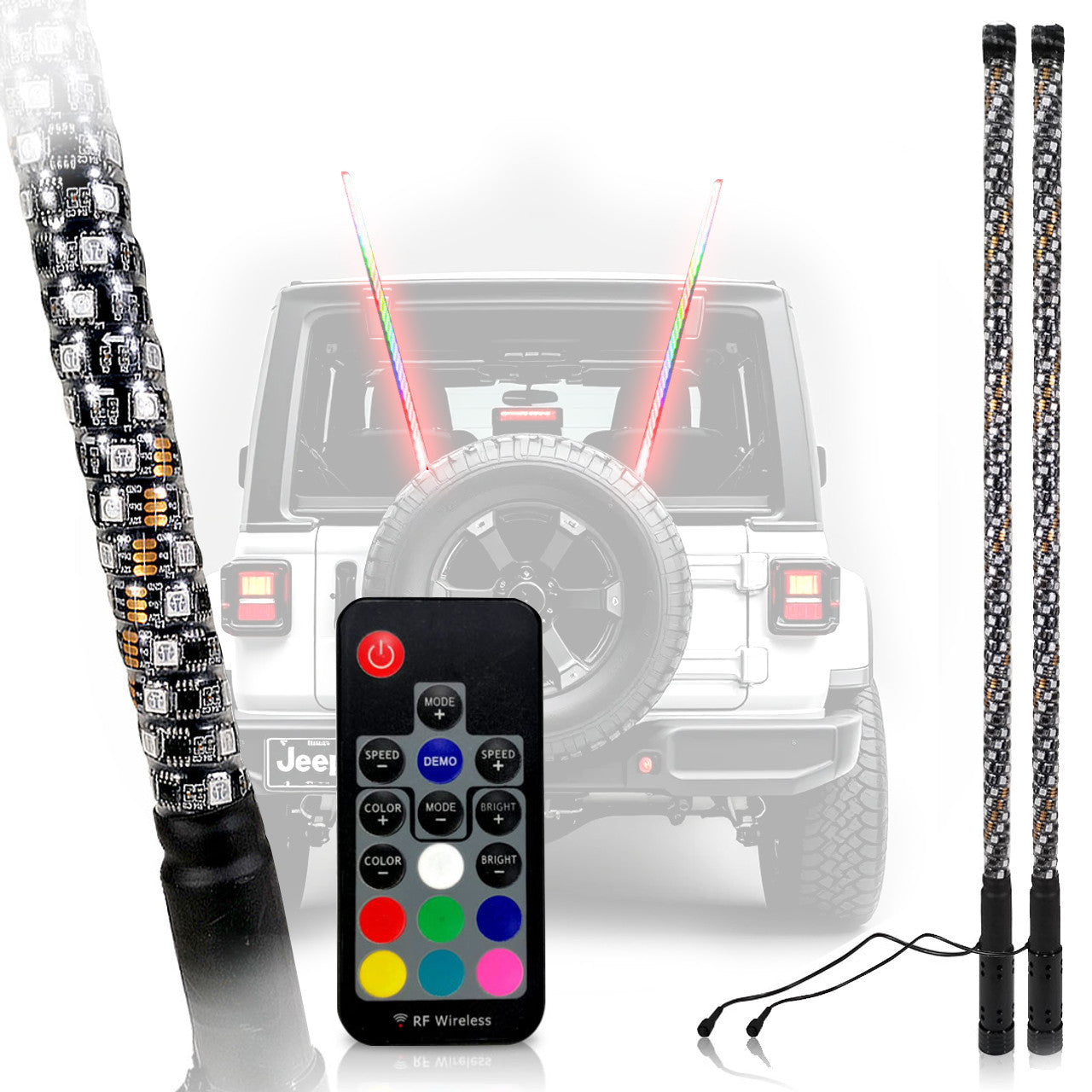 LED RGB Color Chasing Whip Lights 3 4 5 Feet Lighting