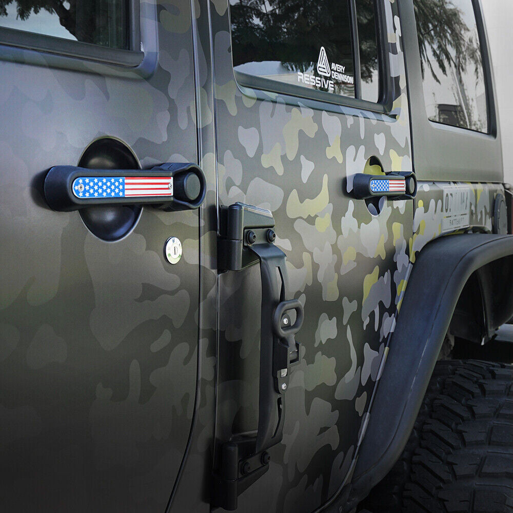 USA Flag Door Handle Inserts and Aluminum USA Flag Grille Insert for 2007-2018 Jeep Wrangler JK JKU Grille