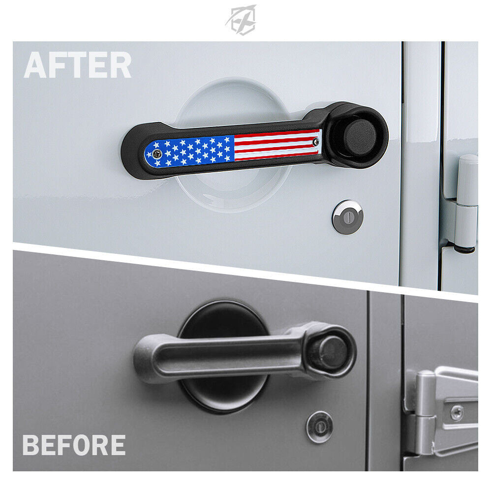 USA Flag Door Handle Inserts and Aluminum USA Flag Grille Insert for 2007-2018 Jeep Wrangler JK JKU Grille