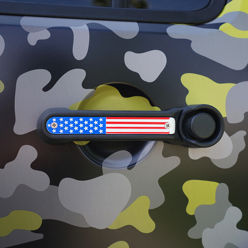 USA Flag Door Handle Inserts and Aluminum USA Flag Grille Insert for 2007-2018 Jeep Wrangler JK JKU Grille
