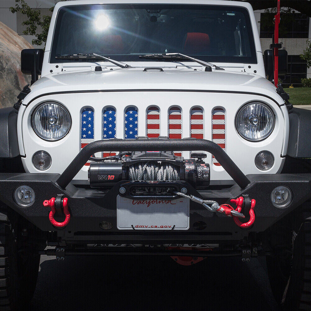 USA Flag Door Handle Inserts and Aluminum USA Flag Grille Insert for 2007-2018 Jeep Wrangler JK JKU Grille