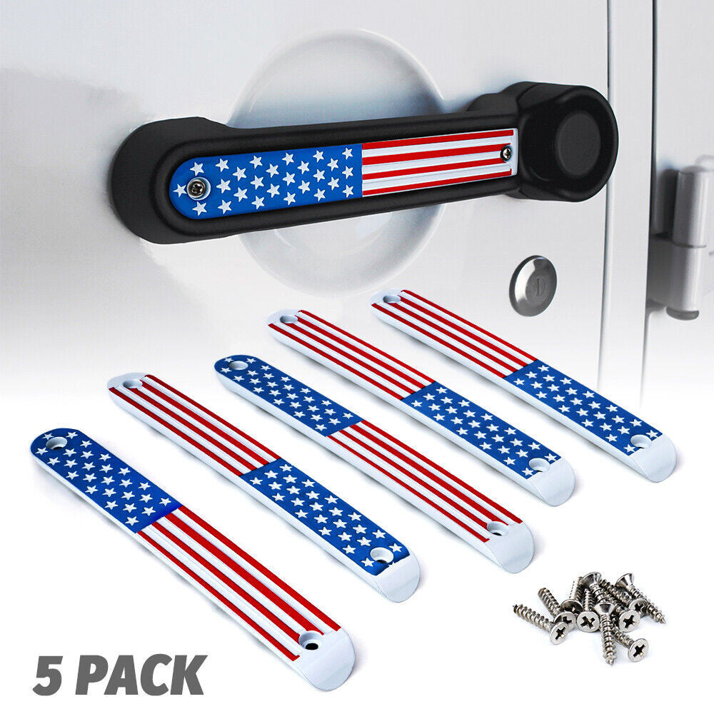 USA Flag Door Handle Inserts and Aluminum USA Flag Grille Insert for 2007-2018 Jeep Wrangler JK JKU Grille