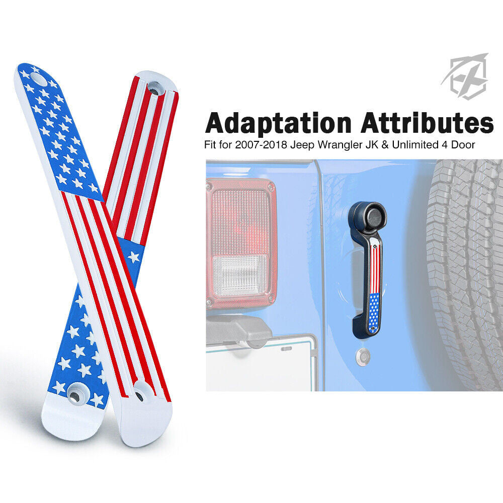 USA Flag Door Handle Inserts and Aluminum USA Flag Grille Insert for 2007-2018 Jeep Wrangler JK JKU Grille