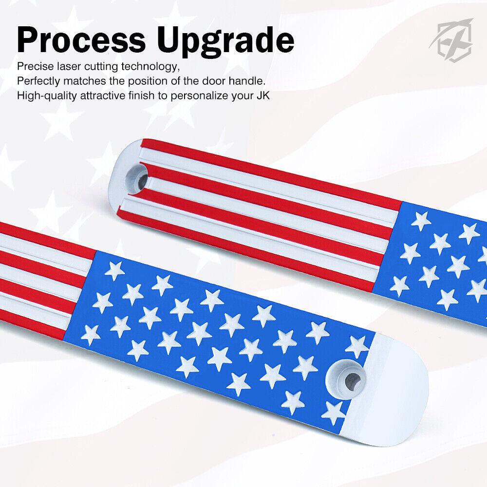 USA Flag Door Handle Inserts and Aluminum USA Flag Grille Insert for 2007-2018 Jeep Wrangler JK JKU Grille