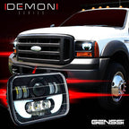 7x6 (5x7) H6054 200mm LED Projector w/ Demon DRL Headlights Black Set - GENSSI Lighting