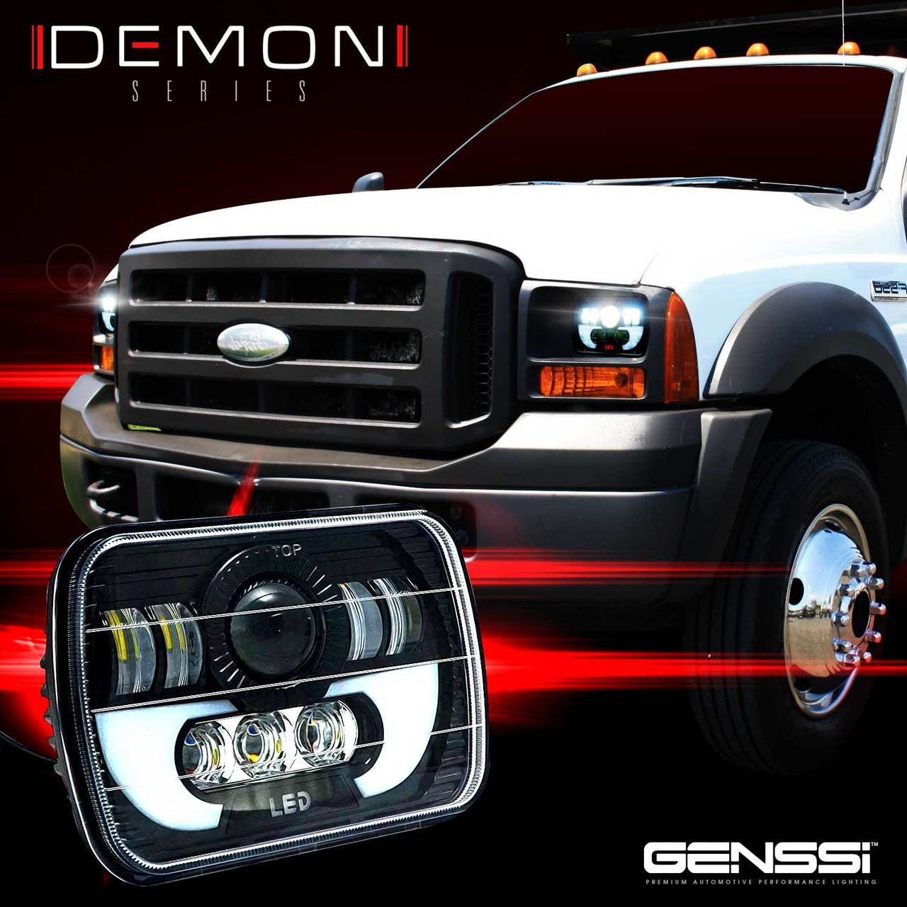 7x6 (5x7) H6054 200mm LED Projector w/ Demon DRL Headlights Black Set Lighting