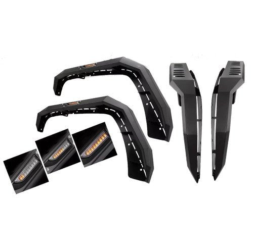 Front And Rear Fender Flares with LED Lights Black Steel for (2007 - 2018) Jeep Wrangler JK JKU - GENSSI Exterior Part