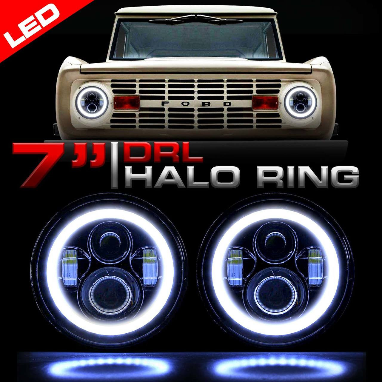 HALO Projector Black LED Headlights for Wrangler 1996-2018 Lighting