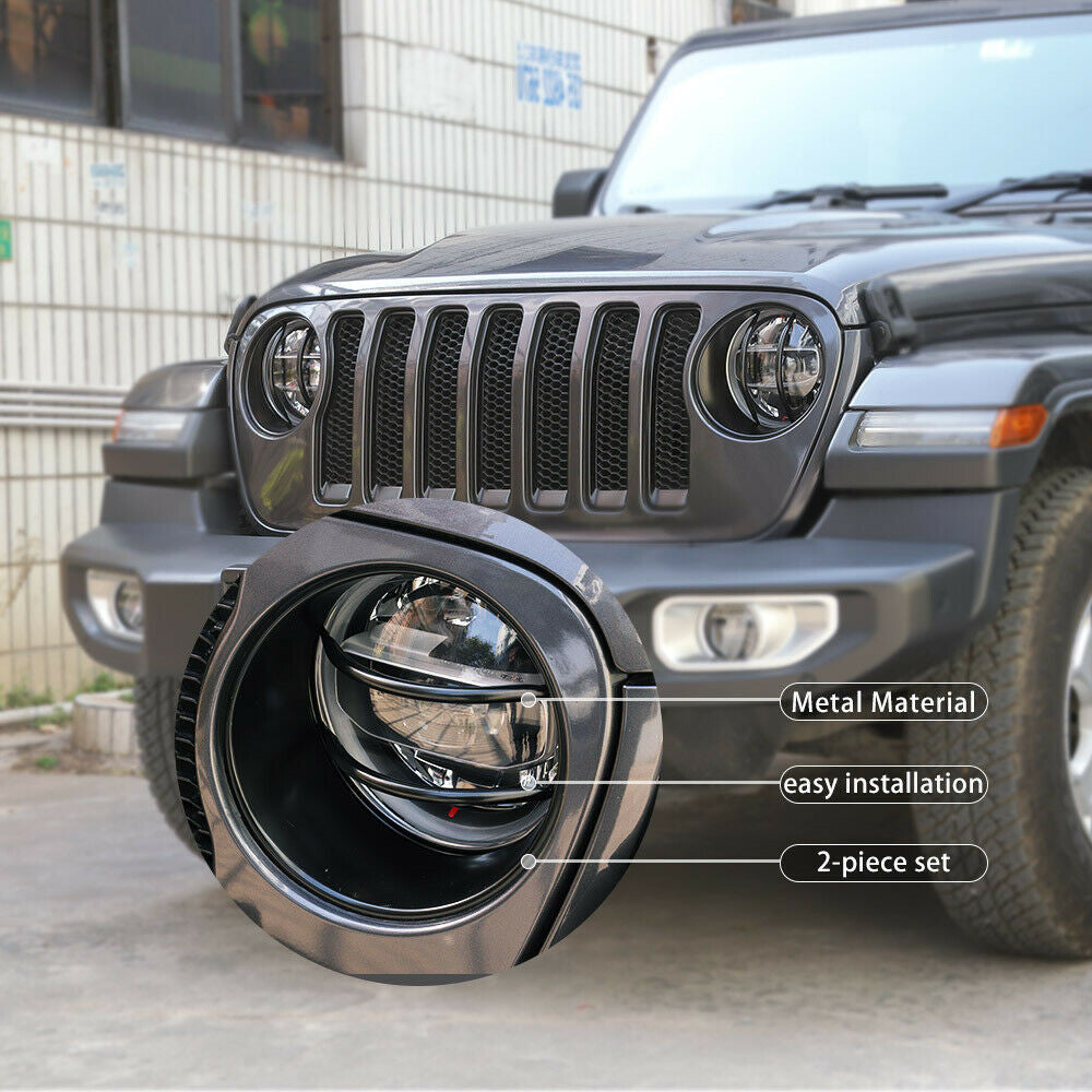 Front Headlight Lamp Guard Cover for Jeep Wrangler JL (2018 2023) Metal Black Lighting
