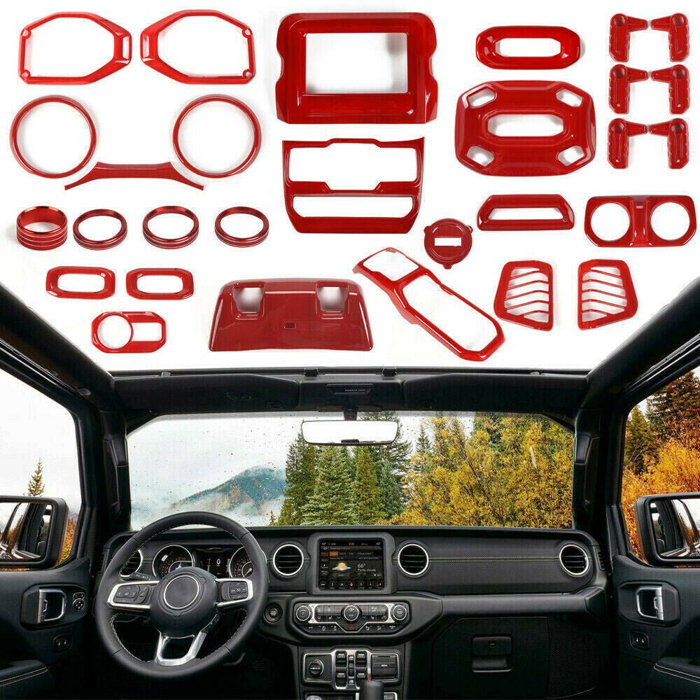 Full Set Interior Decoration Trim Kit for Jeep Wrangler JL 2018 - 2023 Red - GENSSI Interior Part